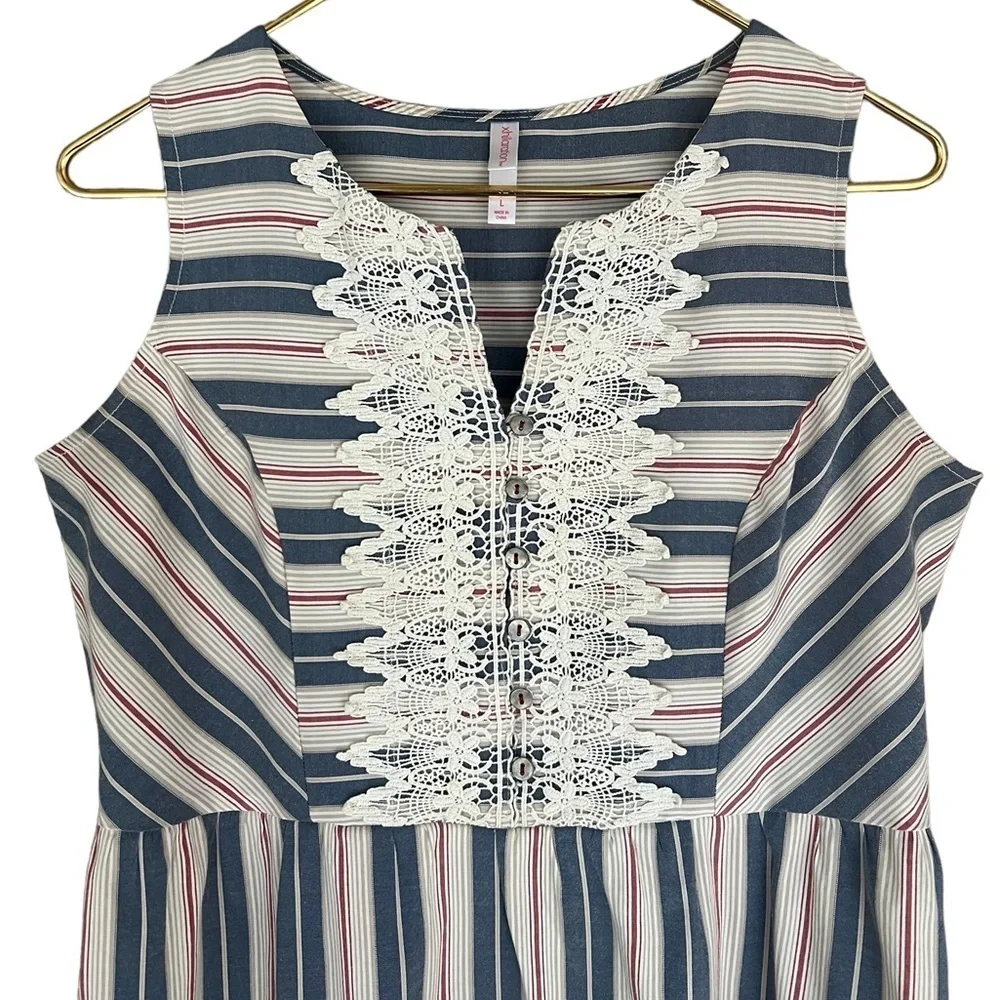 Xhilaration Boho Striped Lace Front Sleeveless Cinch Waist Dress - Picture 2 of 9